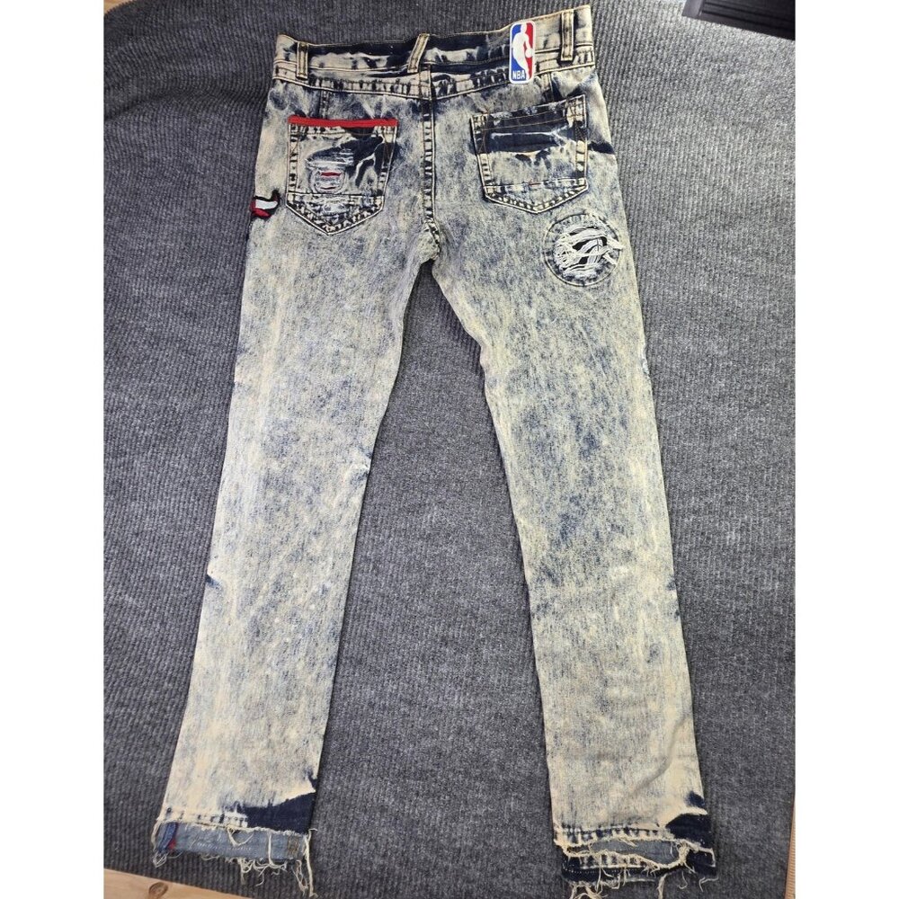 UNK Heritage America Jeans Mens 36 x 34 NBA Basketball Distressed Patches Grunge - Picture 12 of 16